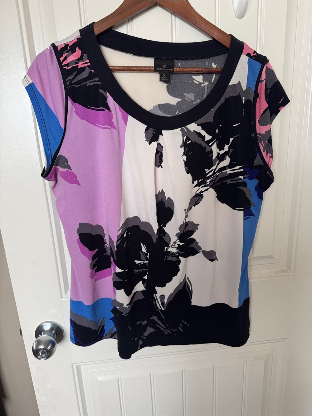 Worthington Floral Cap Sleeve Top in Black, Purple, Blue, Cream